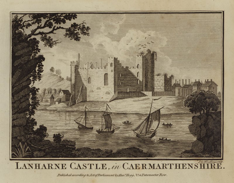 Lanharne Castle, i Caermarthenshire (gravering) av English School