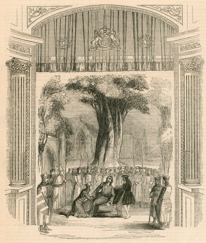 Siste scene i stykket King John, Drury Lane Theatre, London av English School
