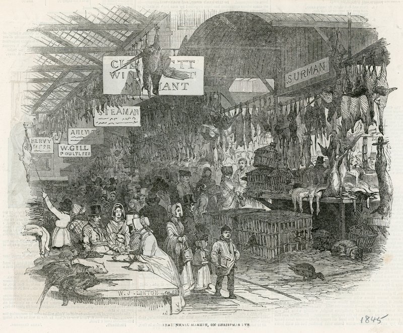 Leadenhall Market på julaften, 1845 av English School