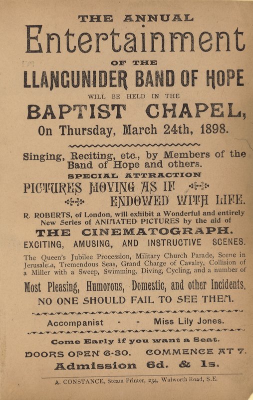 Brosjyre som annonserer den årlige underholdningen til Llangunider Band of Hope av English School