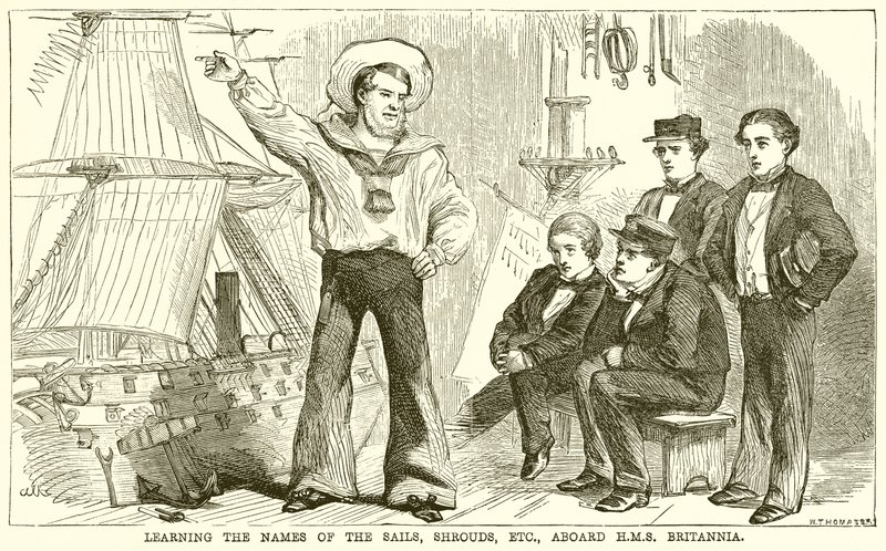 Lære navnene på seilene, likkledene, etc., ombord på H. M. S. Britannia av English School