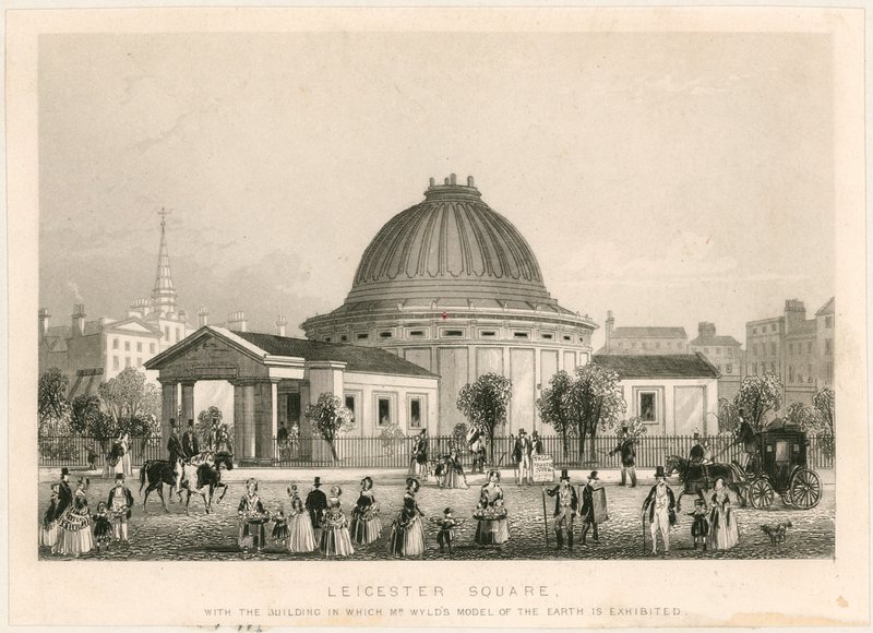 Leicester Square med bygningen der Mr Wylds modell av jorden er utstilt av English School