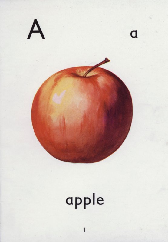 Bokstaven A, eple (farge litho) av English School