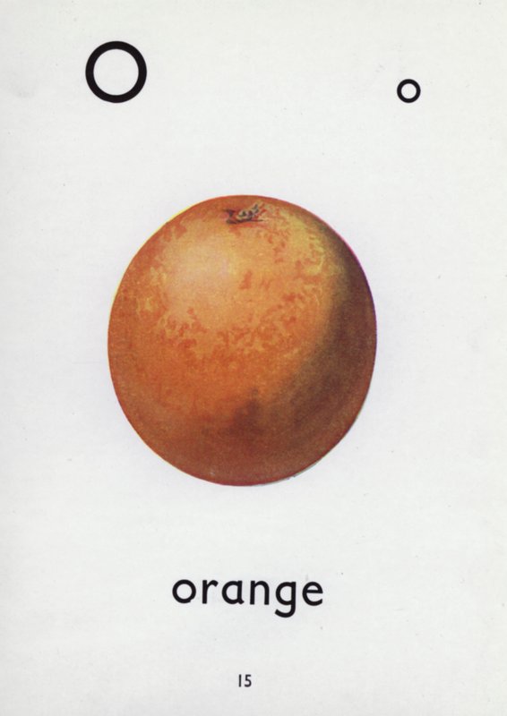 Bokstaven O, oransje (farge litho) av English School