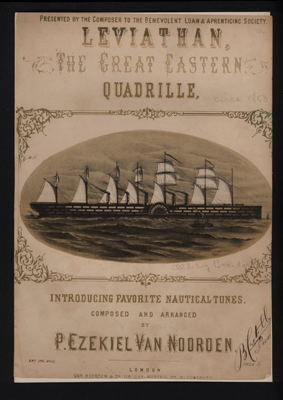 Leviathan, the Great Eastern, viktoriansk noteomslag (litho) av English School