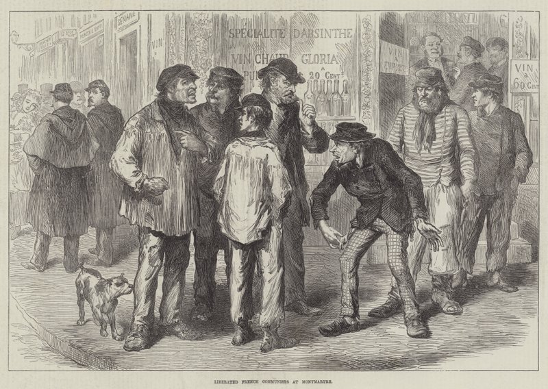 Frigjorte franske kommunister ved Montmartre (gravering) av English School