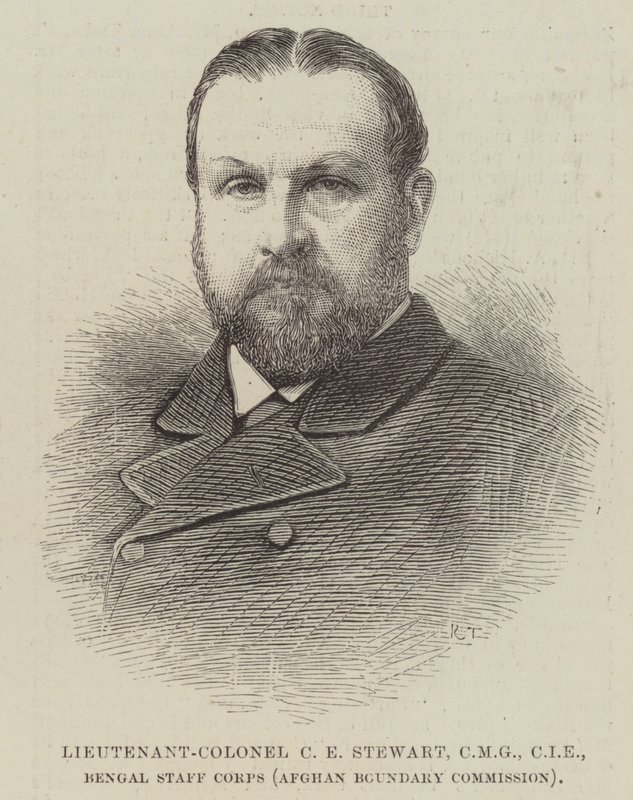 Oberstløytnant CE Stewart, CMG, CIE, Bengal Staff Corps (Afghan Boundary Commission) (gravering) av English School
