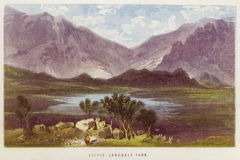 Lille Langdale Tarn (farge litho) av English School