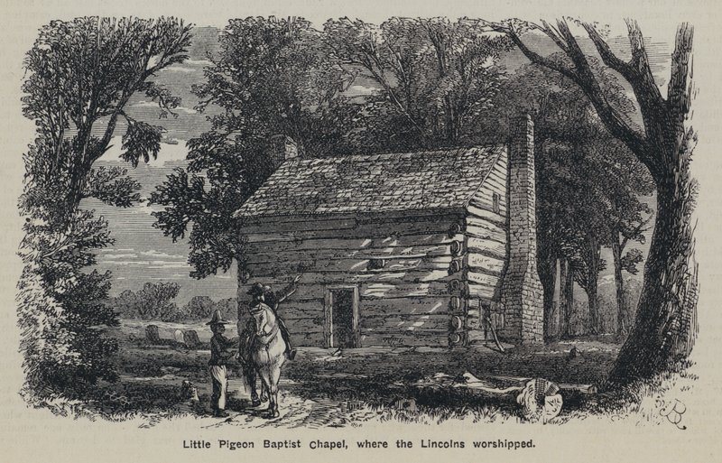 Little Pigeon Baptist Chapel, der Lincolns tilbad (gravering) av English School