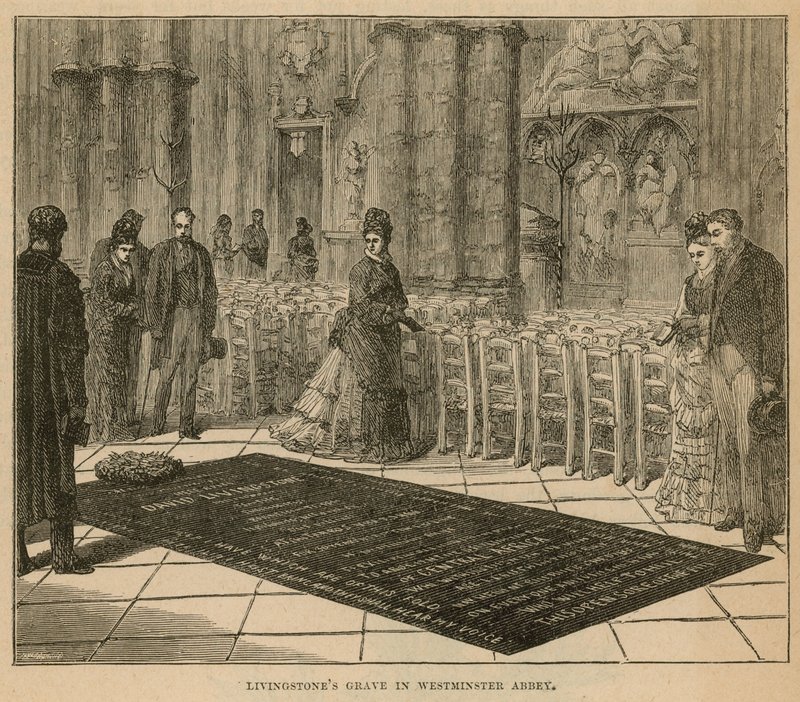 Livingstones grav i Westminster Abbey (gravering) av English School