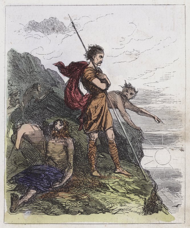 Llewellyn on the Mountains (farget gravering) av English School