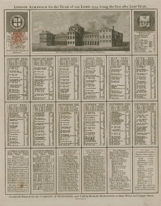 London-almanakk for vår Herres år 1793 av English School