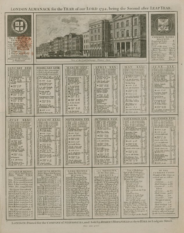 London-almanakk for vår Herres år 1794 av English School
