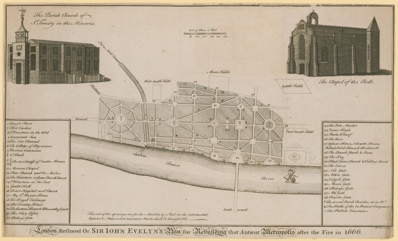 London restaurert, eller Sir John Evelyns plan for å gjenoppbygge den eldgamle metropolen etter brannen i 1666 av English School