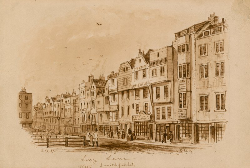 Long Lane, West Smithfield, 1840 (wc på papir) av English School