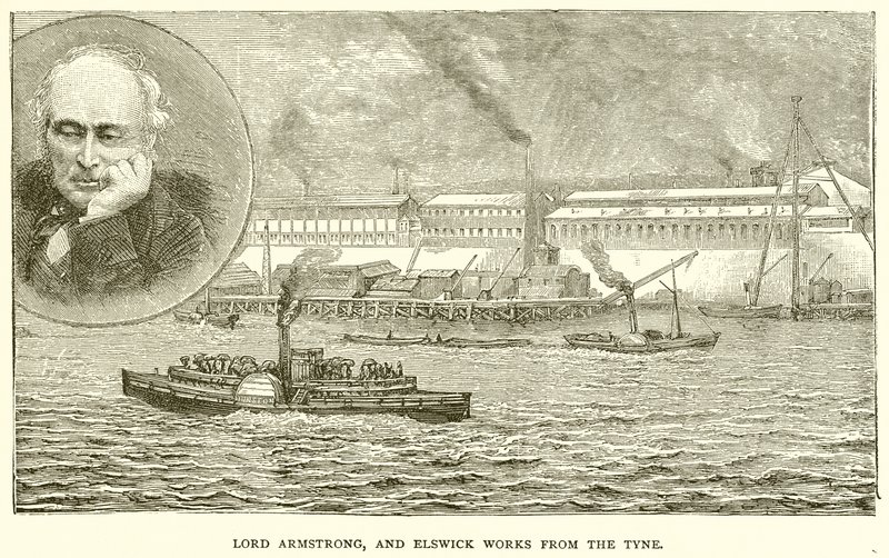 Lord Armstrong, og Elswick Works from the Tyne av English School