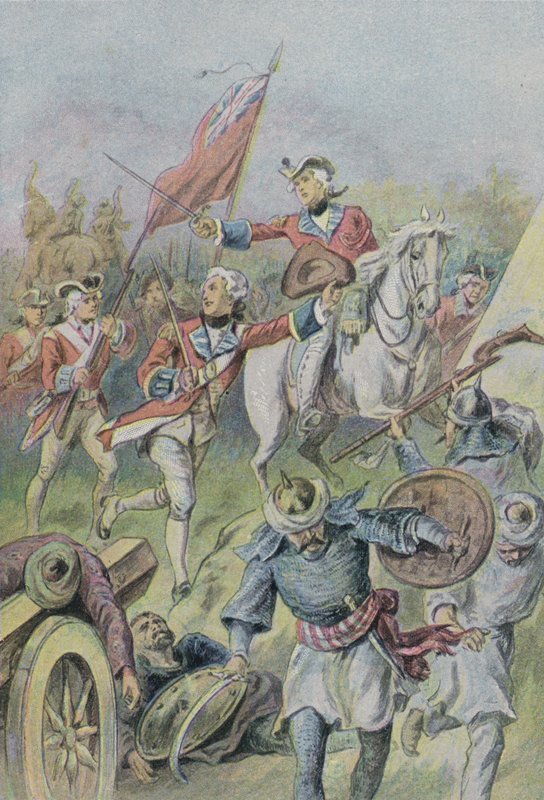 Lord Clive kommanderte britene i slaget ved Plassey, India, 1757 av English School