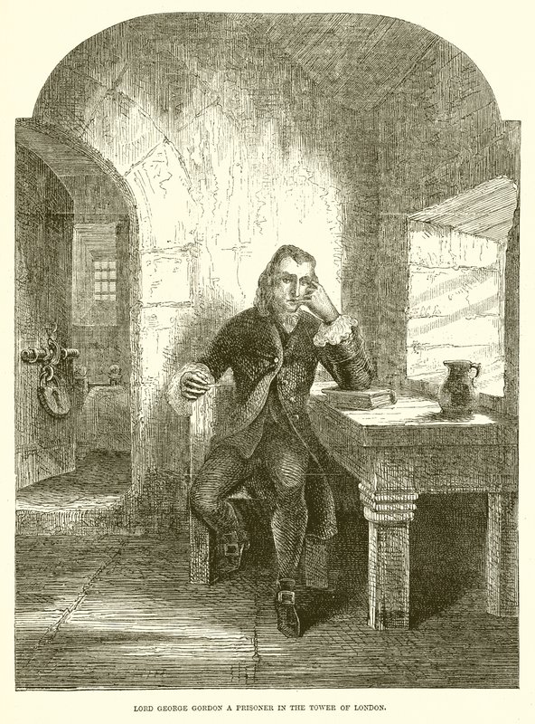 Lord George Gordon en fange i Tower of London av English School