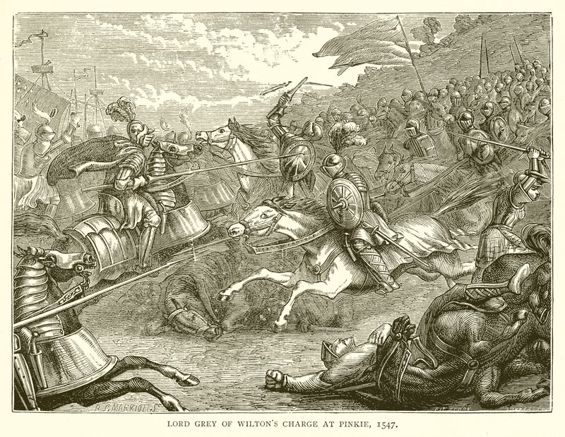 Lord Gray of Wiltons Charge ved Pinkie, 1547 av English School