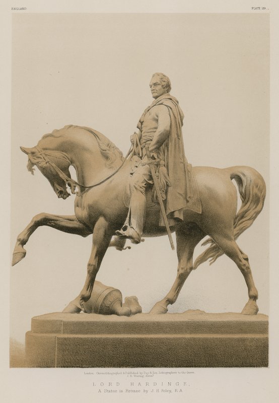 Lord Hardinge, en statue i bronse av JH Foley, RA (kromolitho) av English School