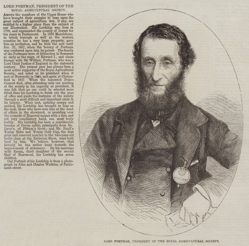 Lord Portman, president for Royal Agricultural Society (gravering) av English School