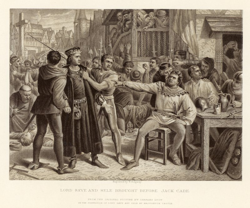 Lord Saye og Sele førte Jack Cade; fra et originalt bilde av Charles Lucy av English School