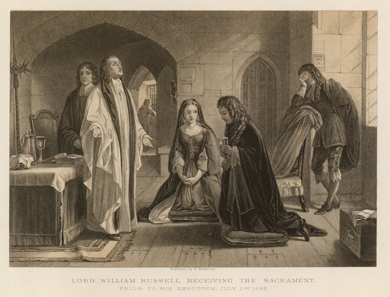 Lord William Russell mottok nadverden før han ble henrettet, 21. juli 1683 (gravering) av English School