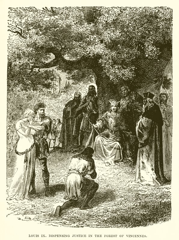 Louis IX utdeler rettferdighet i Vincennes-skogen av English School