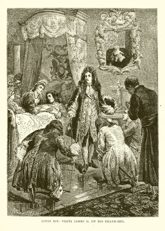 Ludvig XIV besøker Jakob II. på dødsleiet hans av English School