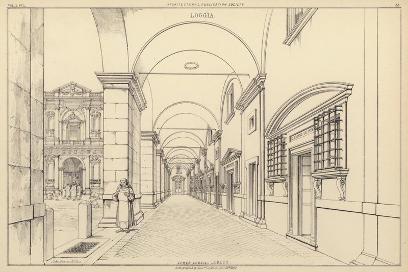 Nedre Loggia, Loreto, Italia (litho) av English School