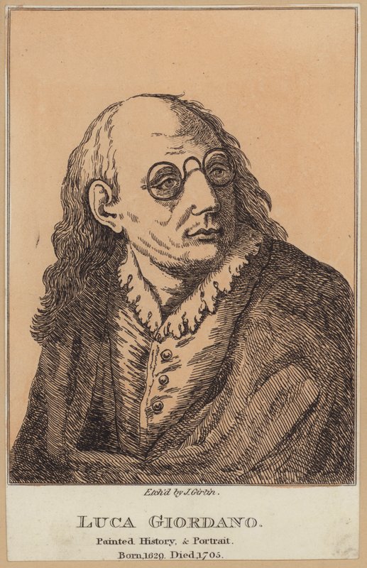 Luca Giordano , italiensk maler og trykkeri (etsing) av English School