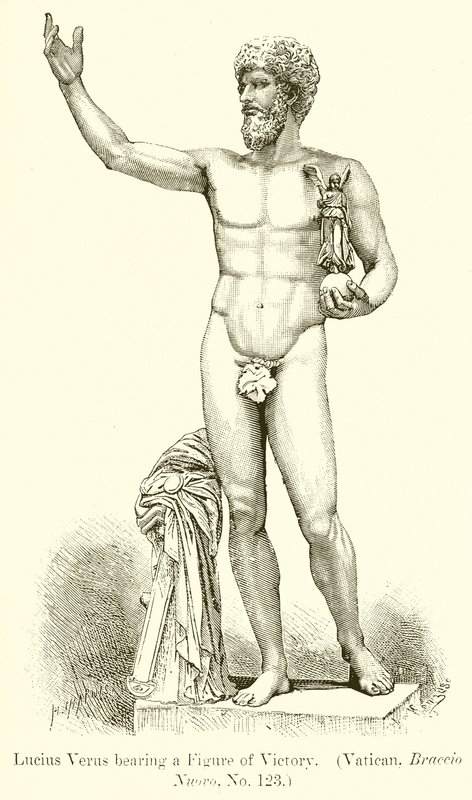 Lucius Verus bærer en seiersfigur. (Vatikanet, Braccio Nuovo. nr. 123) av English School