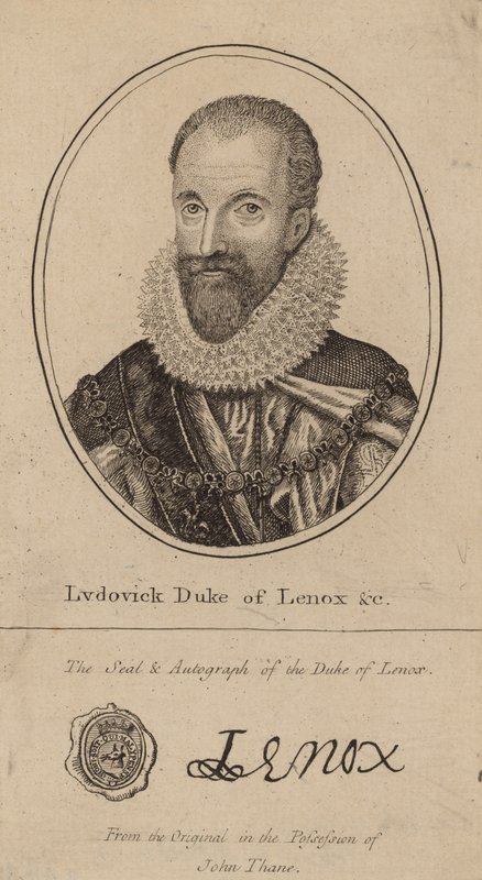 Ludovick hertug av Lenox; portrett og autograf av English School