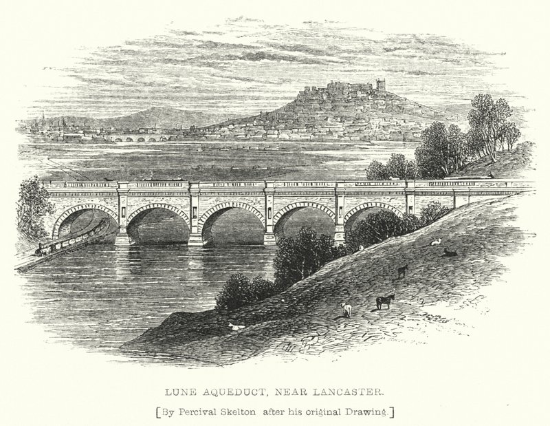 Lune Aqueduct, nær Lancaster (gravering) av English School