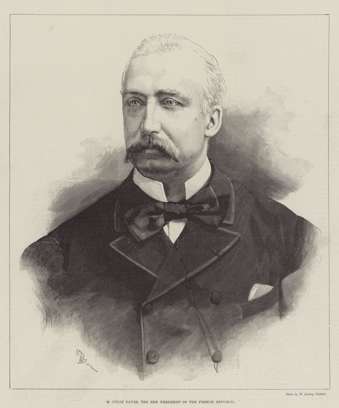 M Felix Faure, den nye presidenten i Den franske republikk (gravering) av English School