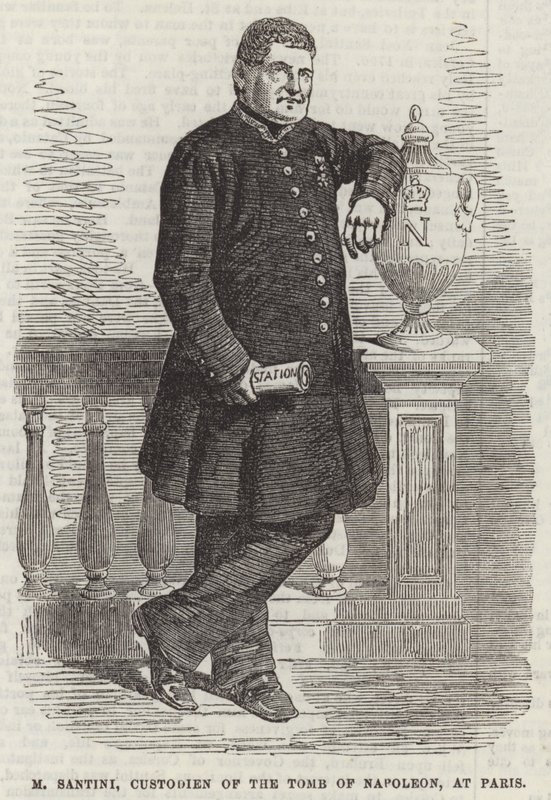 M Santini, vaktmester for Napoleons grav, i Paris (gravering) av English School