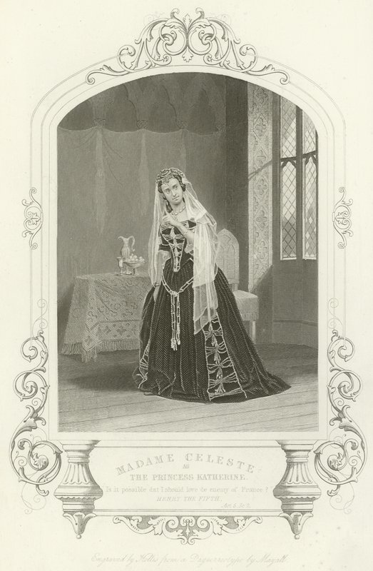 Madame Celeste som prinsesse Katherine i Henry V, Act V, Scene II av English School
