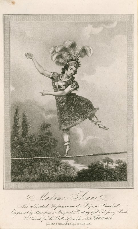 Madame Saqui, den berømte artisten på tauet i Vauxhall Gardens, London av English School