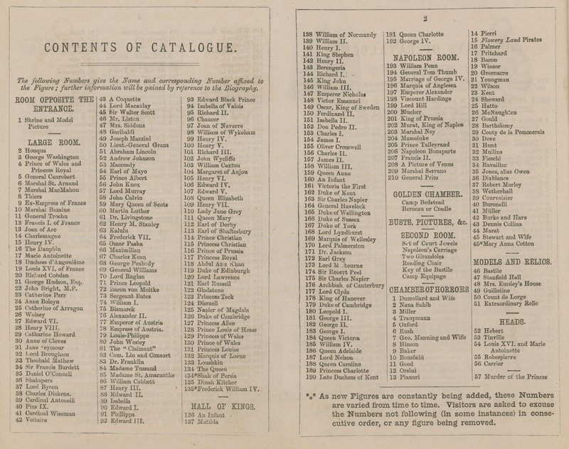 Madame Tussaud & Sons utstillingskatalog for 1875 av English School