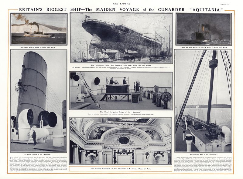 Jomfrureise til Cunard-linjeskipet Aquitania, 1914 av English School