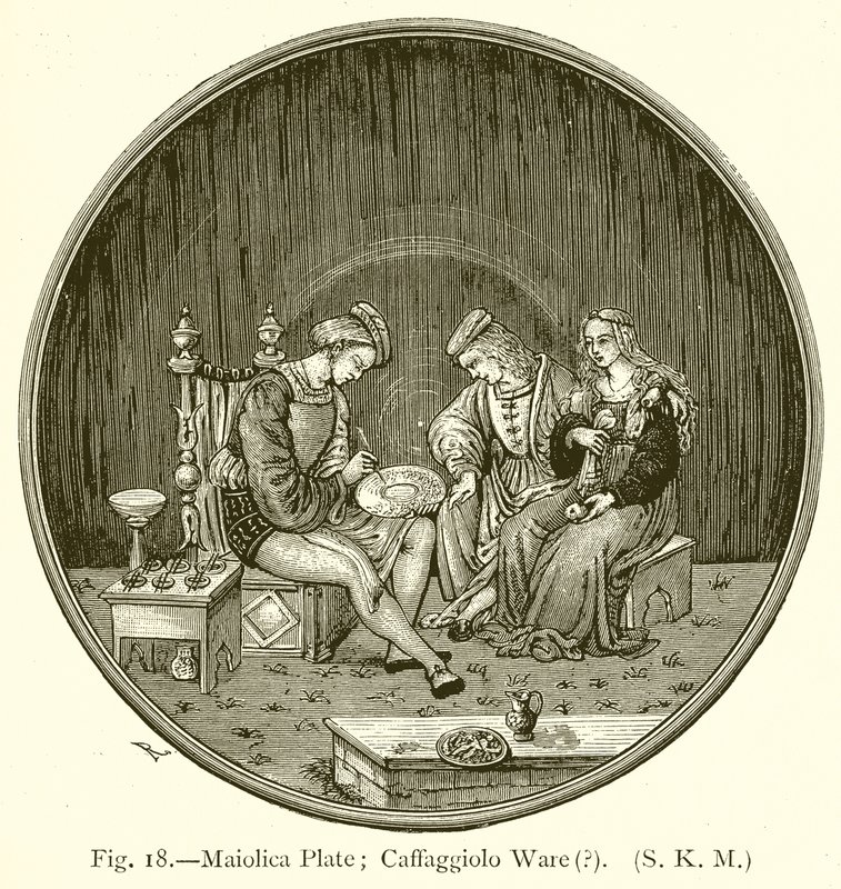 Majolica tallerken; Caffaggiolo Ware av English School
