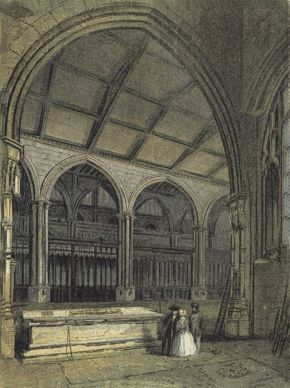 Manchester Cathedral, Utsikt over koret og dåpskapellet, fra Ely Chapel av English School