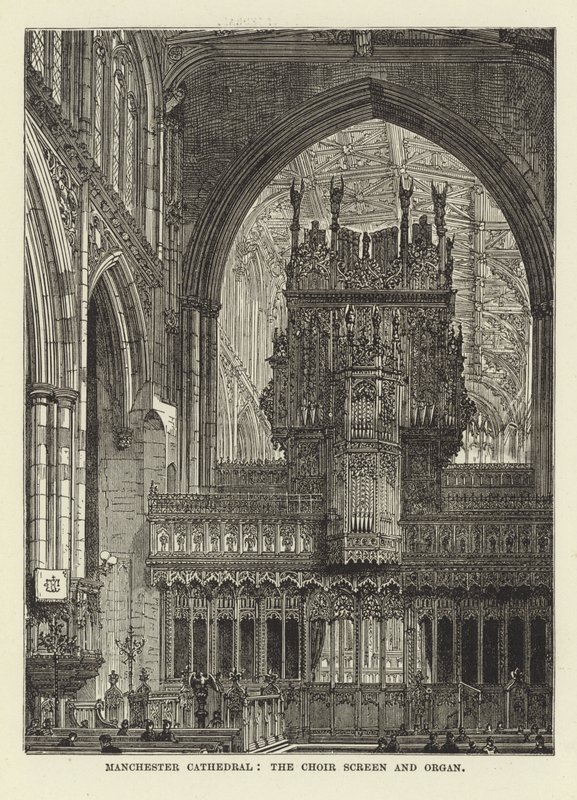 Manchester Cathedral, korskjermen og orgelet av English School