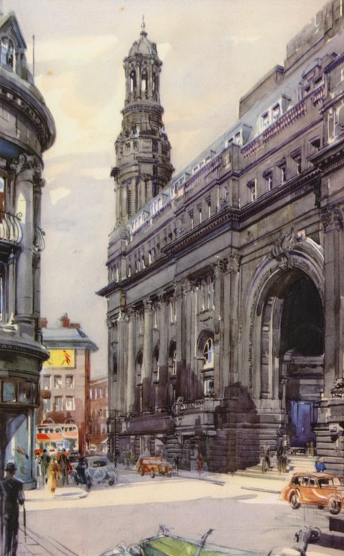 Manchester Royal Exchange (farge litho) av English School