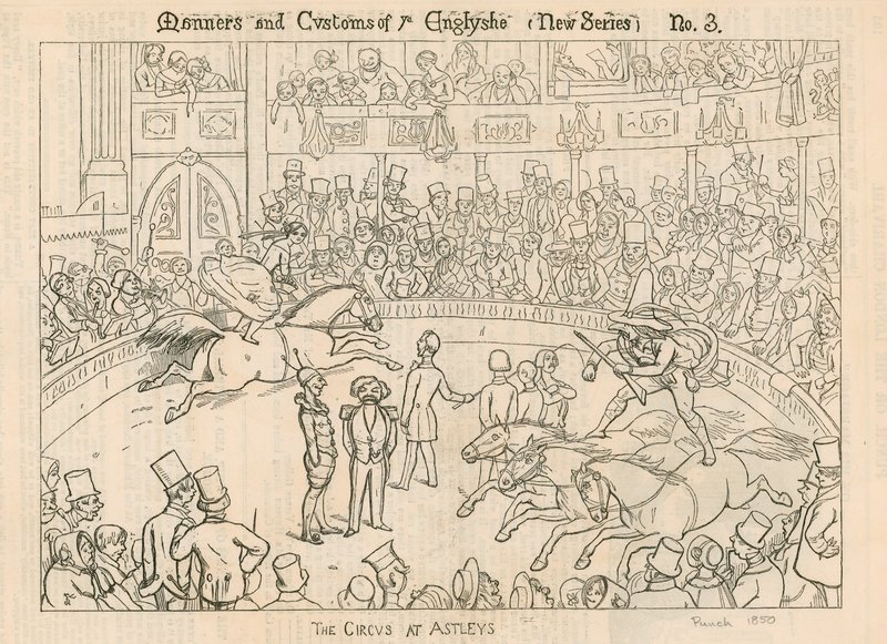 Manerer og skikker til engelskmennene: The Circus at Astleys (Astleys Amphitheatre), London av English School