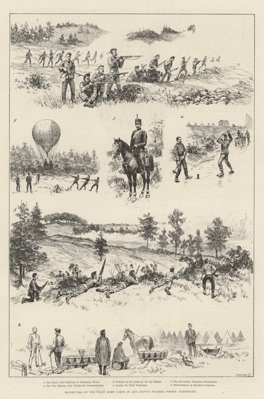 Manøvrer av First Army Corps i og rundt Wolmer Forest, Hampshire (gravering) av English School