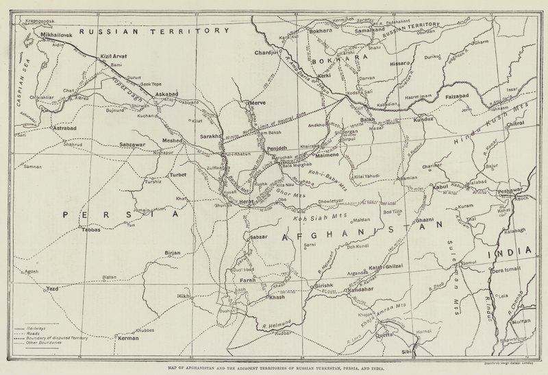 Kart over Afghanistan og de tilstøtende territoriene i russisk Turkestan, Persia og India av English School