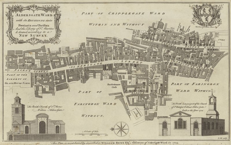 Kart over Aldersgate Ward, City of London av English School