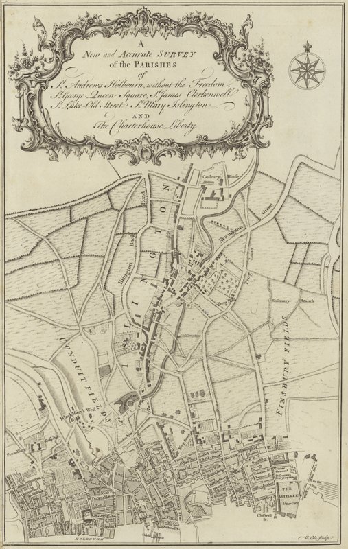 Kart over Islington, Clerkenwell, Holborn og Finsbury av English School