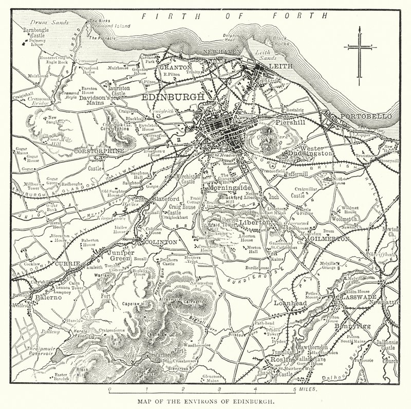 Kart over Edinburghs omgivelser (gravering) av English School